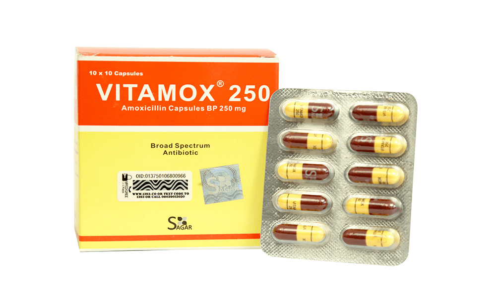 Each capsule contains: Amoxicillin Trihydrate BP equivalent to Amoxicillin 250mg. It is indicated for a wide range of infections caused by sensitive strains of gram-positive and /or gram-negative organisms such as- 1- Upper respiratory infections such as sinusitis, otitis media. 2- Lower respiratory infections such as bronchitis, pneumonia, pulmonary abscess. 3- Urogenital tract infections like pyelonephritis, pyelitis, cystitis, urethritis, prostatitis, epididymitis. 4- Gonorrhoea. 5- Skin and soft tissue infections. 6- Acute febrile infections of the GIT like typhoid fever, paratyphoid fever. 7- Infections of the biliary tract like cholangitis, cholecystitis. 8- Gynaecological infections like septic abortion, adenexitis, endometritis.